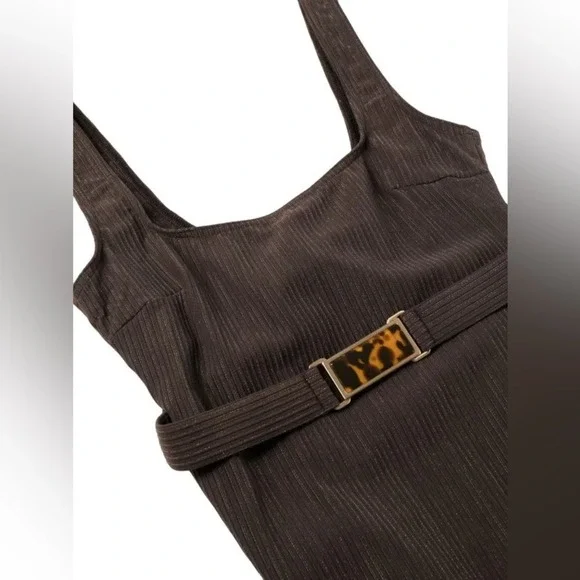 Zimmerman NWT 3 Large Laurel Ribbed Belted One-Piece Swimsuit Chocolate Brown - Picture 10 of 11